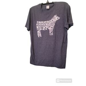 Life Is Better With Cows Top Around Graphic T-Shirt Short Sleeve Womens Sz S